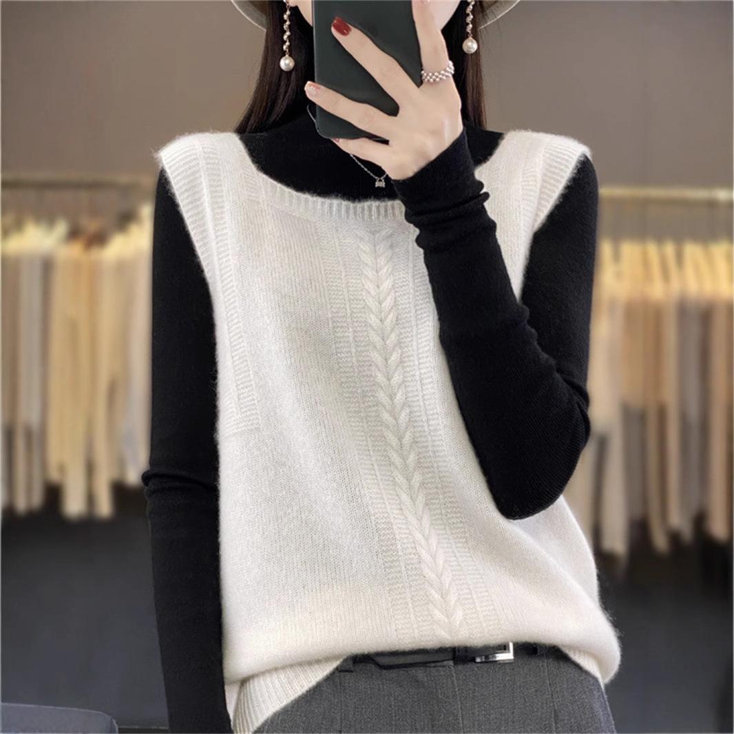 

Свободный трикотажный свитер без рукавов с квадратным вырезом для женщин, осенне-зимний многослойный универсальный кардиган-жилет, французский пуловер, трикотажный жилет One szie белый