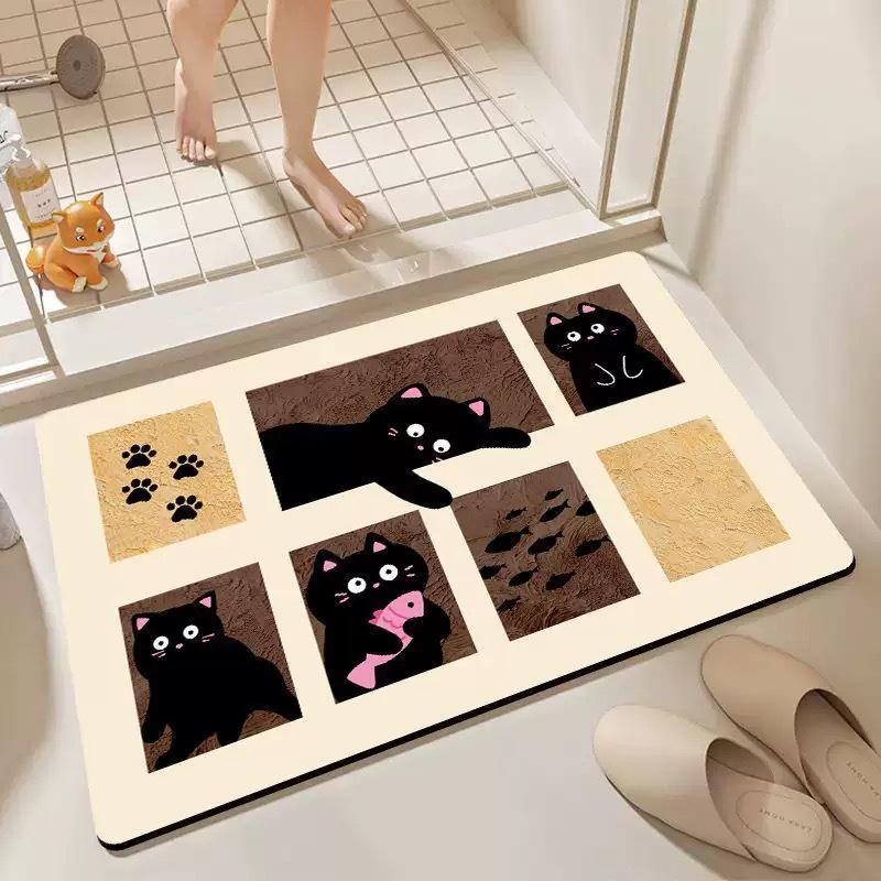 Cartoon Cat Non-Slip Water-Absorbent Bath Mat - Dirt-Resistant & Easy-to-Clean Rug
