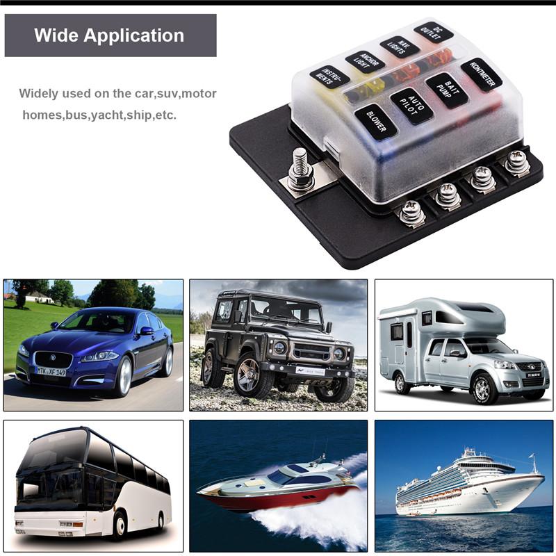 12/10/8/6 Wege Auto Flachsicherungshalter Sicherungskasten Modifizierter Klemmenblock Sicherung mit LED-Warnleuchte für Auto Boot Marine Trike 12V 24V