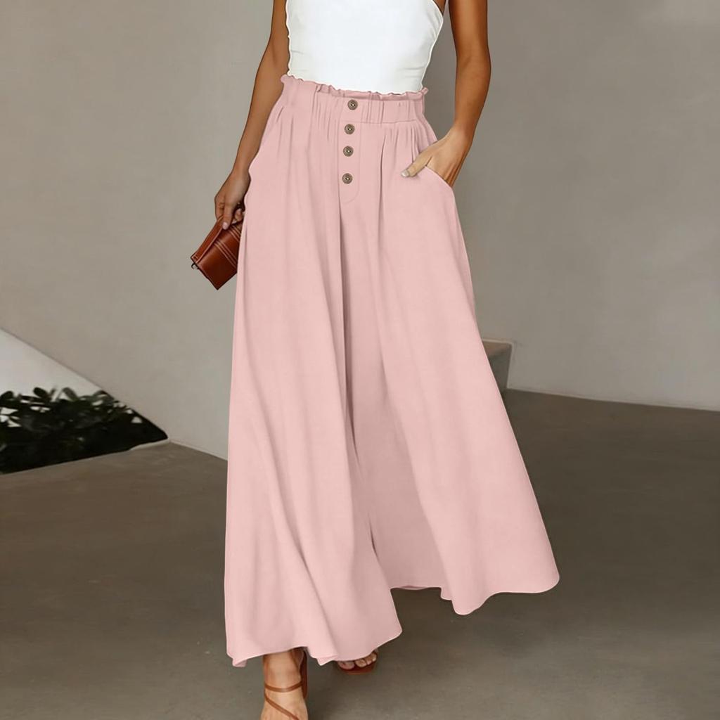 Pantaloni di Lino Casual alla Moda da Donna a Vita Alta
