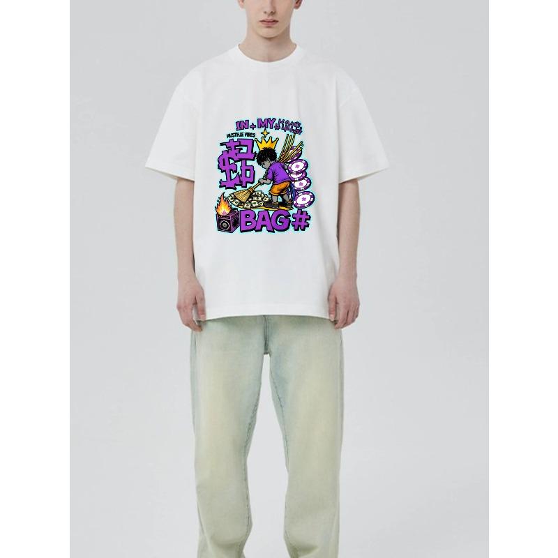 Black T Shirt With In My Bag Money And Character Graphic Print For Streetwear Fashion