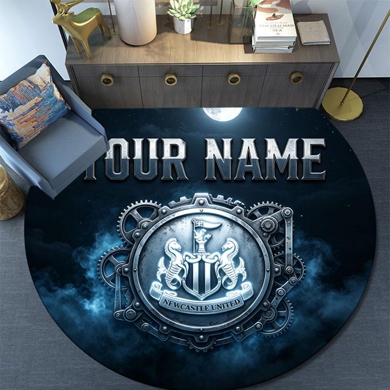Custom Name,Newcastle United Pattern Round rug,Carpet Rug for Living Room Bedroom Playroom ,Non-slip Floor Mat,Holiday Gifts and Birthday Gifts.