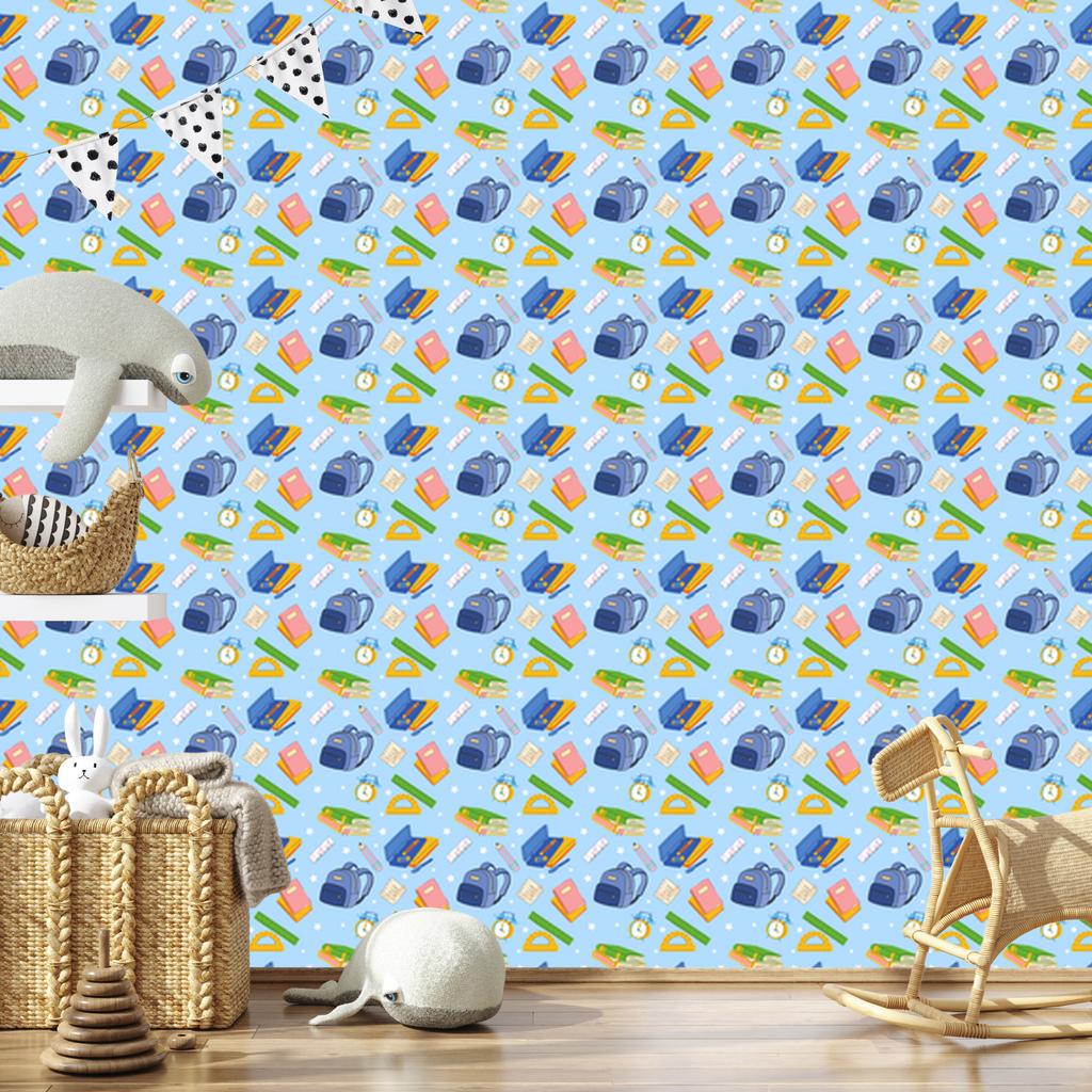 Back to School Wallpaper Azure and Blue for Living Room and Bedroom 50x1000