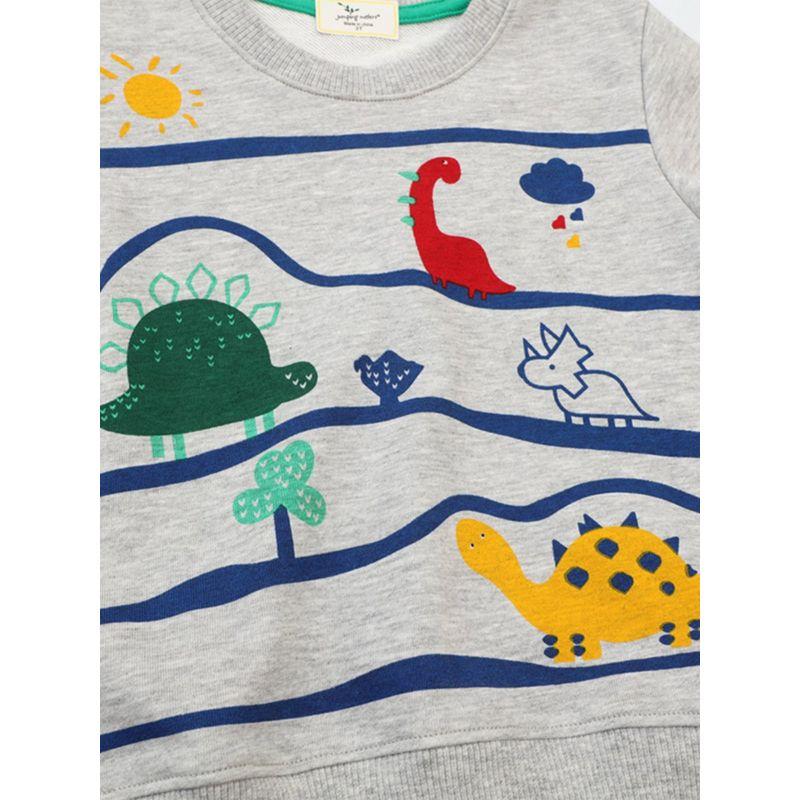 Autumn and Winter Boys' Sweatshirt, Children's Gray Dinosaur Cartoon Pullover Top, Baby Casual Round Neck Pure Cotton Base Shirt, Trendy
