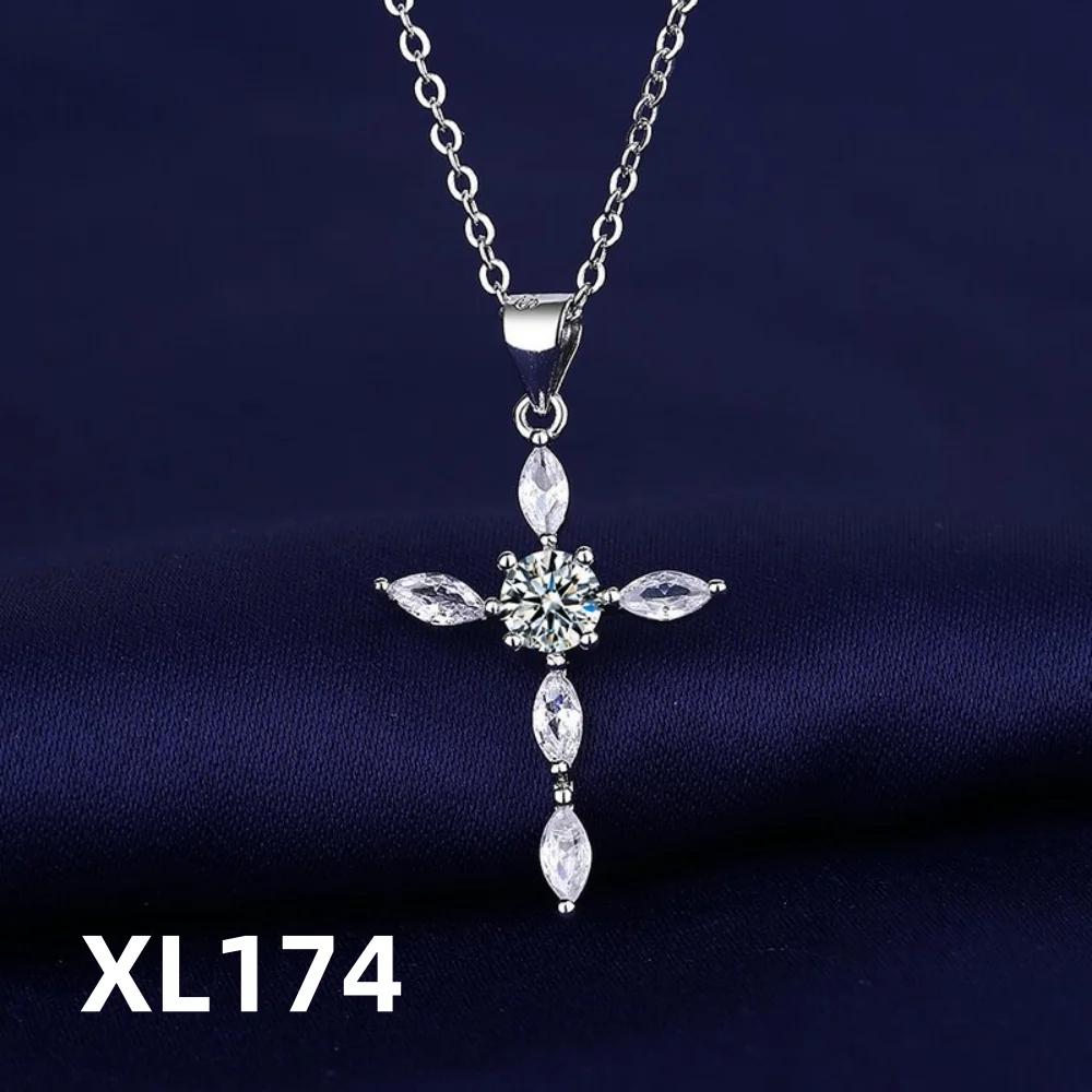 925 Sterling Silver Simple Fashion Cross Love Pendant Zircon Necklace Birthday Anniversary Party Gift