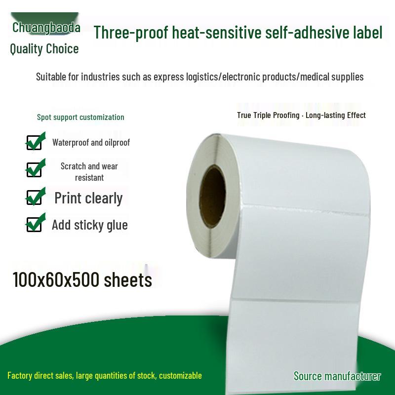 Durable Thermal Label Paper - 100x60mm, 500 Sheets, Barcode Stickers Yes
