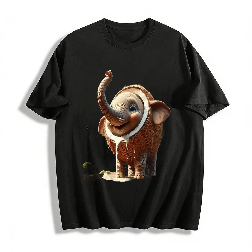 Cute Coconut Elephant Graphic Print Casual Short Sleeve Tee Pure cotton T-shirt XXS
