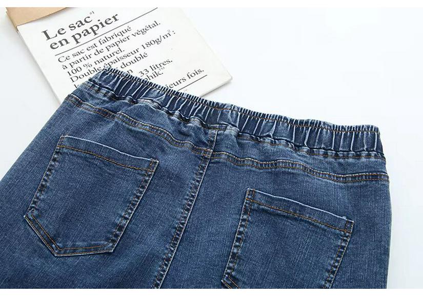 Spring 2022 Plus Size High Waist Rhinestone Embellished Denim Cropped Pants for Women