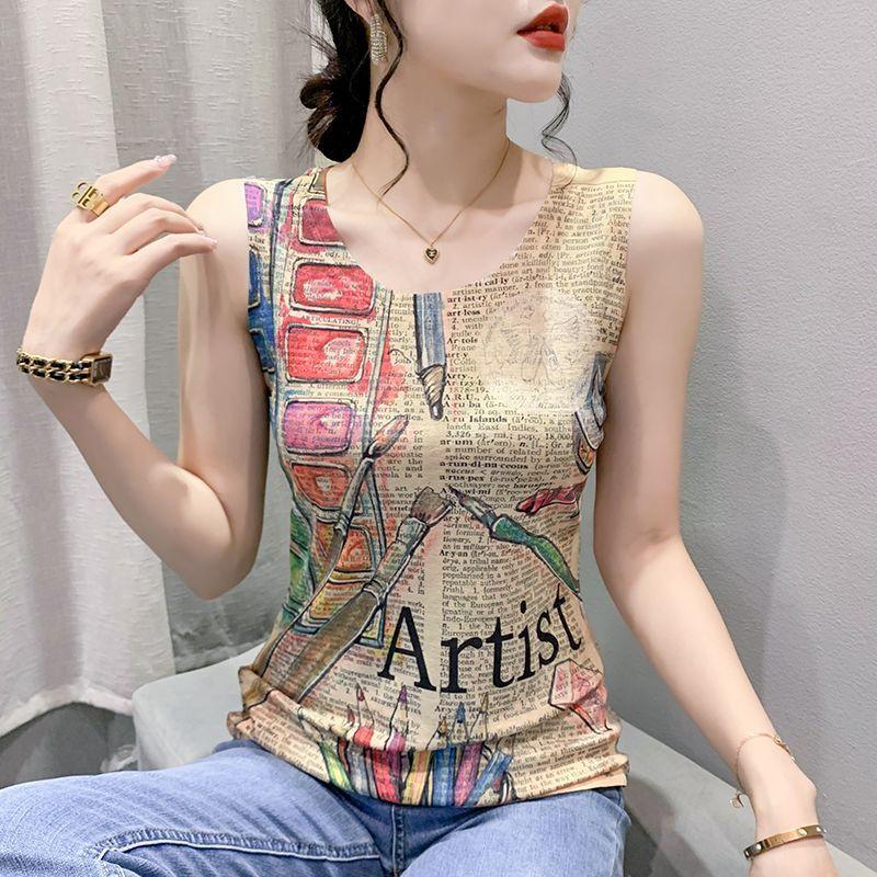 Summer Fashion Personalized Printed Sleeveless Vest for Women in Summer Wear Slim Fit Inner Strap Base Versatile Top