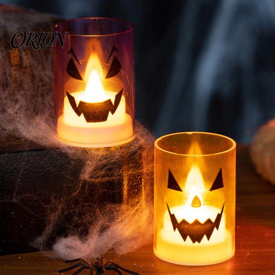 LED Pumpkin Lamp Halloween Ghost Face Candle Light, Battery Powered Lamp, Decorative Light Detachable Handle for Home Party Decor Portable Iron