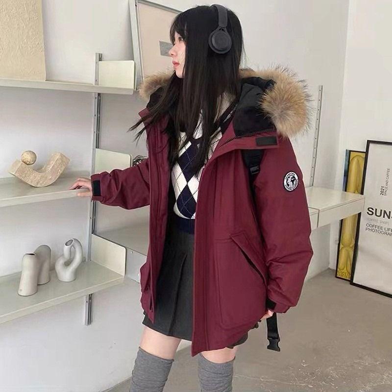 New Workwear Down Jacket for Women, Thickened and Warm, Large Fur Collar Pie Jacket, Winter Coat for Small People