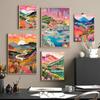 Flowers Mountain Lake Colorful Poster Nature Landscape Travel Decor Poster HD Quality Wall Art Retro Posters for Home Room Decor