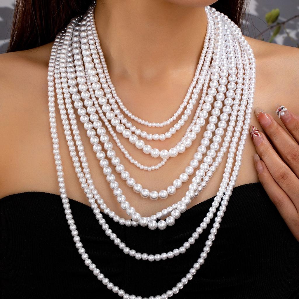 ZA hot sale, French pearl exaggerated pearl collarbone sweater chain, multi-layer items