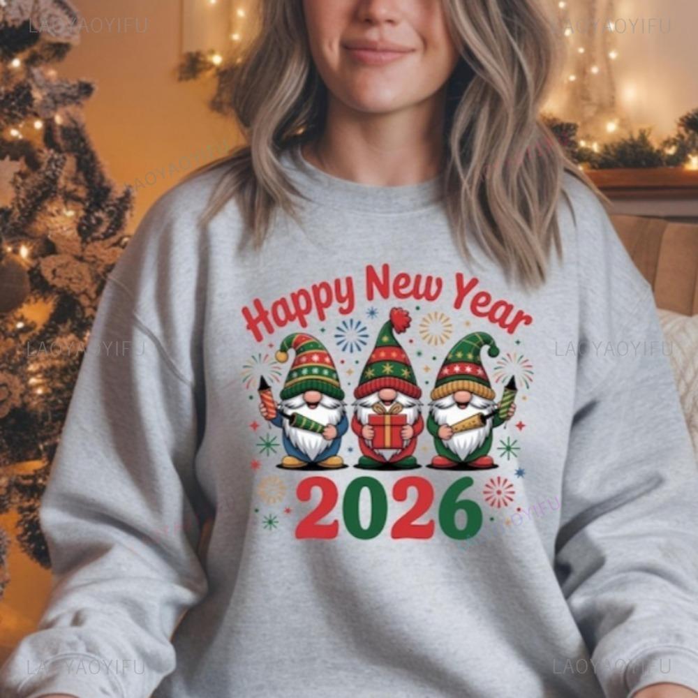 Happy New Year Gnomes Unisex Women Unisex Sweatshirt Family New Year Gift Clothes Y2k Cute and Funny Printed Tshirt Tops S