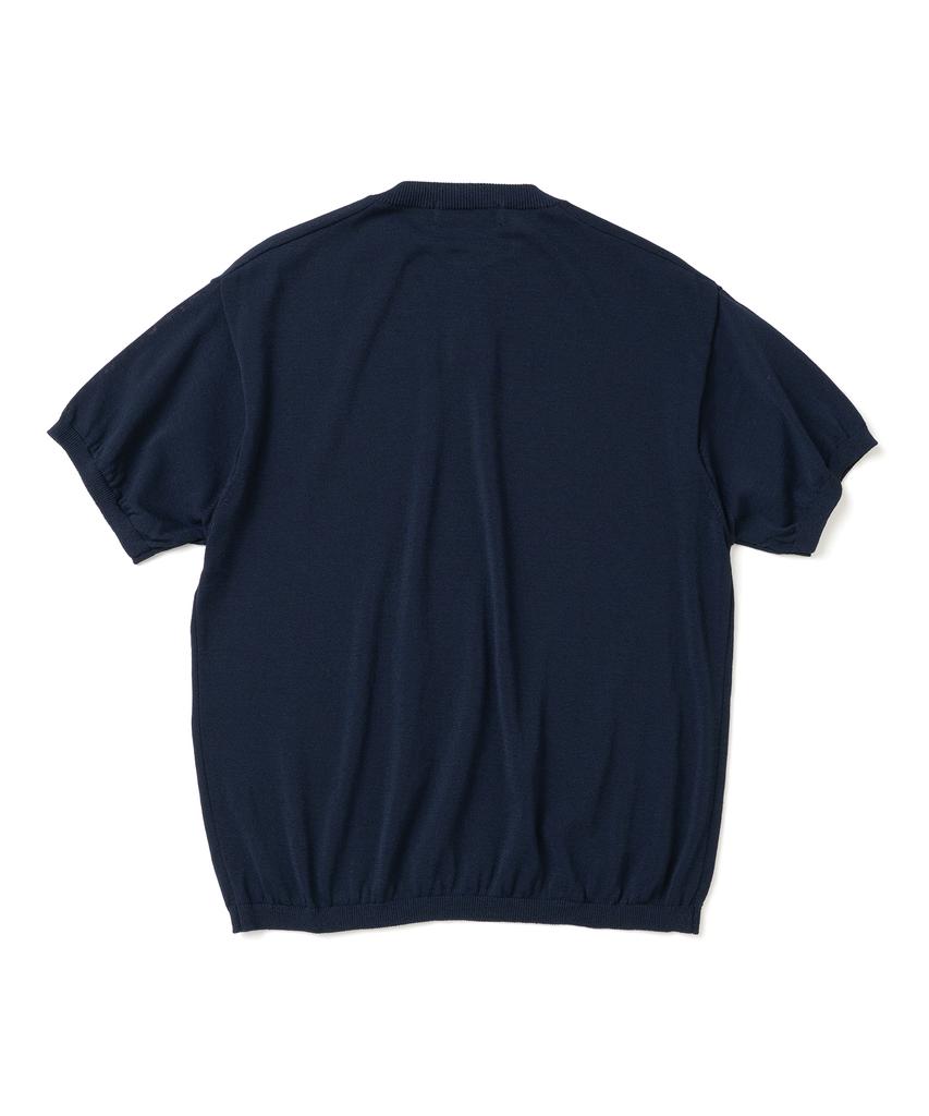KNITTED Shellon Cooling Single Crop Henley Neck Knit Navy