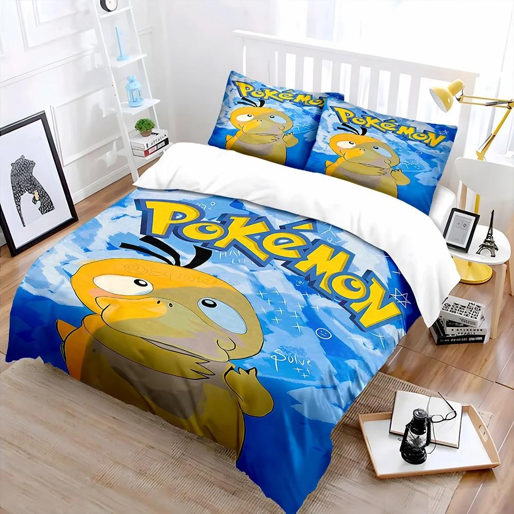 Free Shipping! Cute P-Psyduck Theme Bedding Set 3 Pieces Quilt Cover Pillowcase  Us Twin Adult Bed Cover Bedroom Set Kids Gift