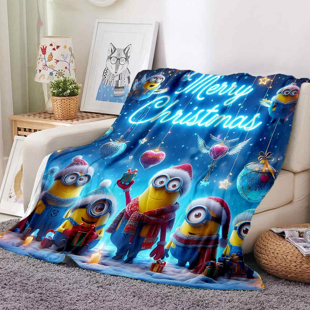 1Pc Merry Christmas Minions Blanket Soft And Comfortable Casual Warm Camping Travel Christmas Halloween Gift M91745
