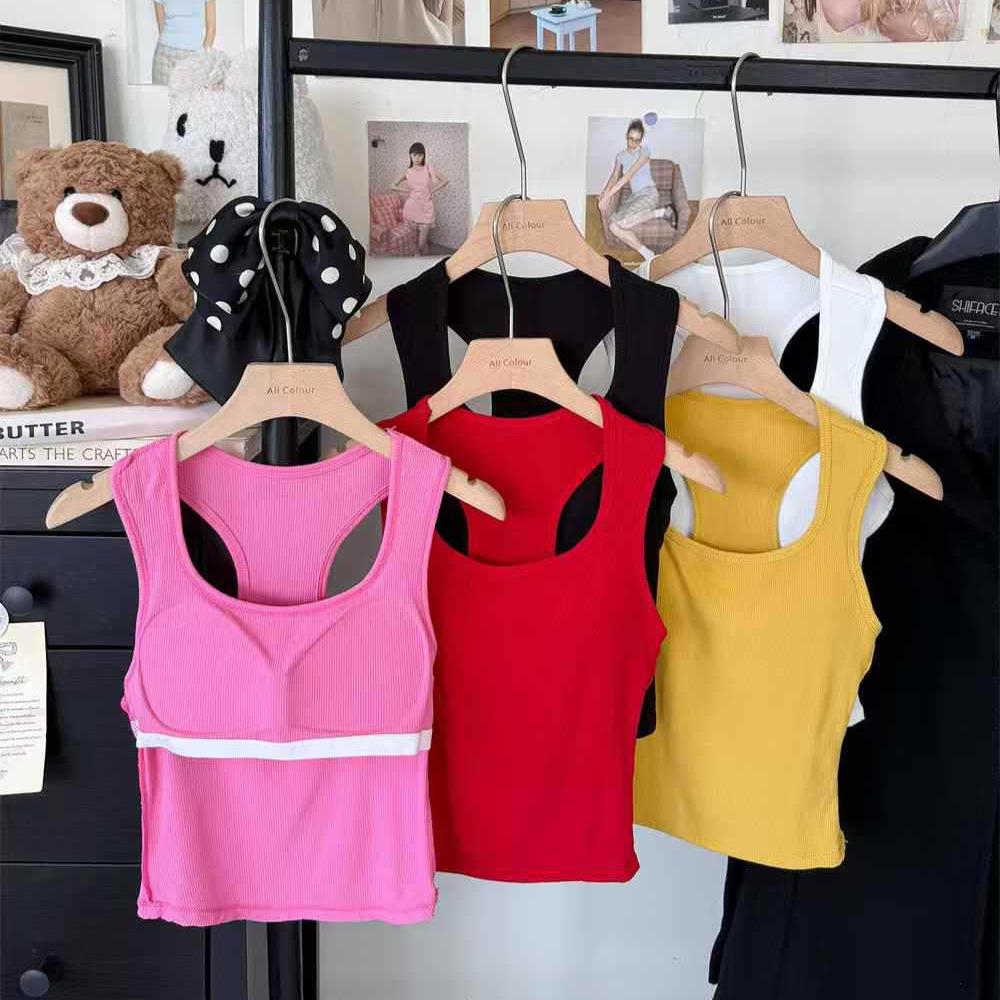 2025 Summer Women's Spicy American Candy Color Slim-Fit Square Neck Tank Top