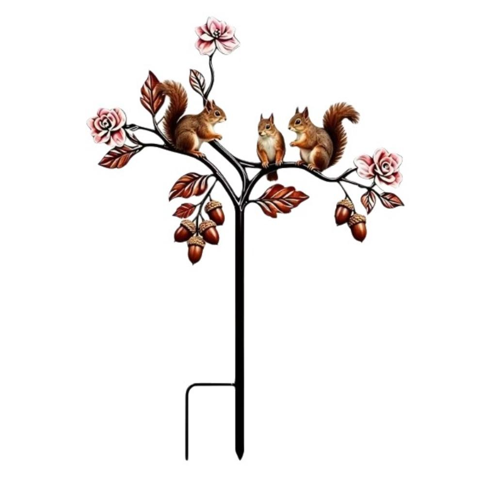 2D Flat Red Bird Garden Stake Iron Handmade Flower Branch Ground Plug Animals Pattern Funny Outdoor Yard Art Yard Ornament