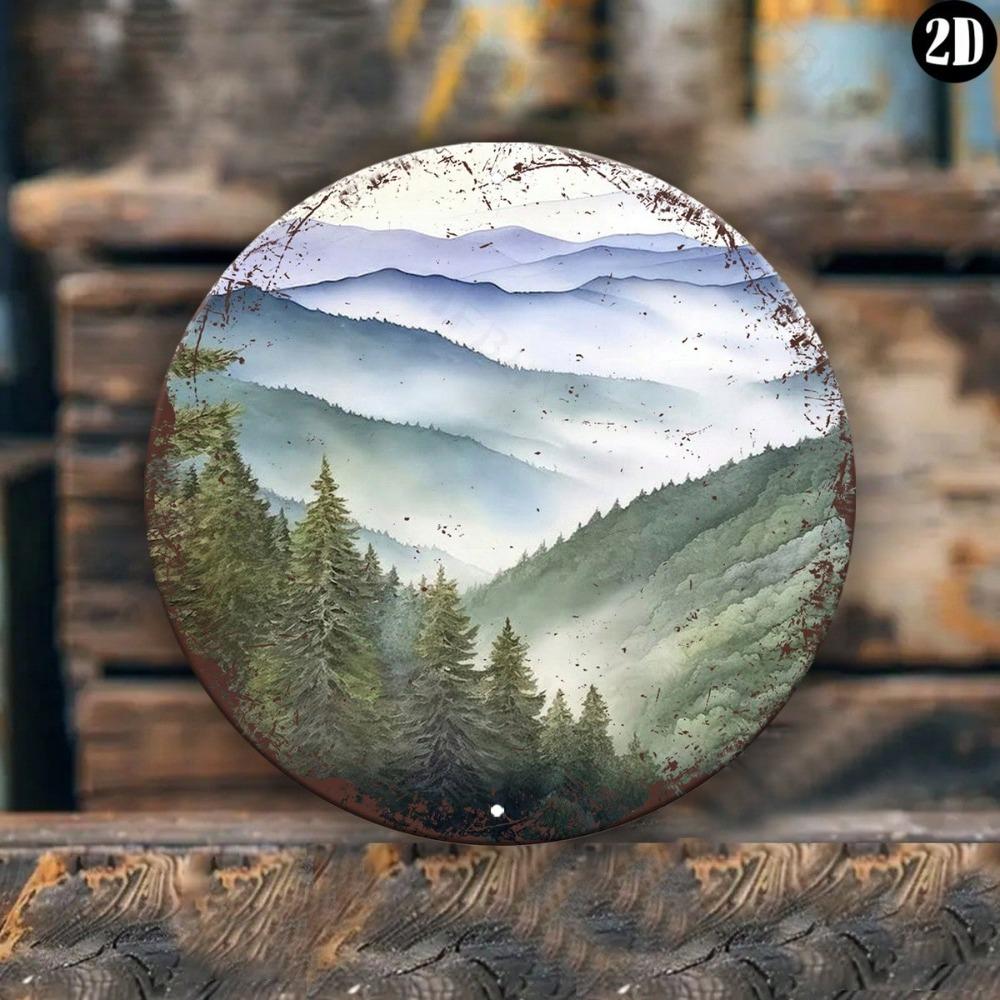 Shabby Chic Metal Wall Art Scenic Landscape Plaque Weatherproof Aluminum Sign Home Decor Gift for Christmas Halloween