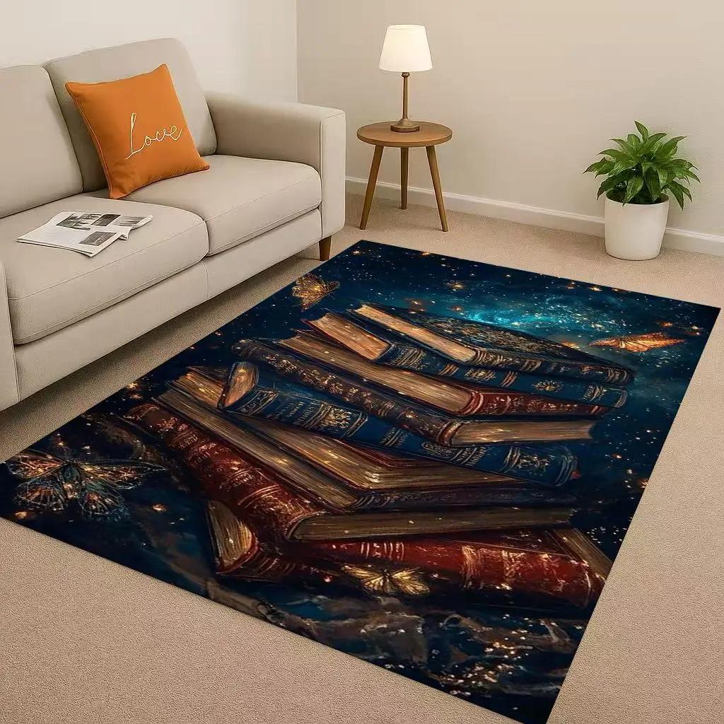 Magic Book Library Bookshelf Living Room Non-Slip Area Rug Soft Carpet for Bedroom Sofa Easy Clean Home Doormat Playmat Mat