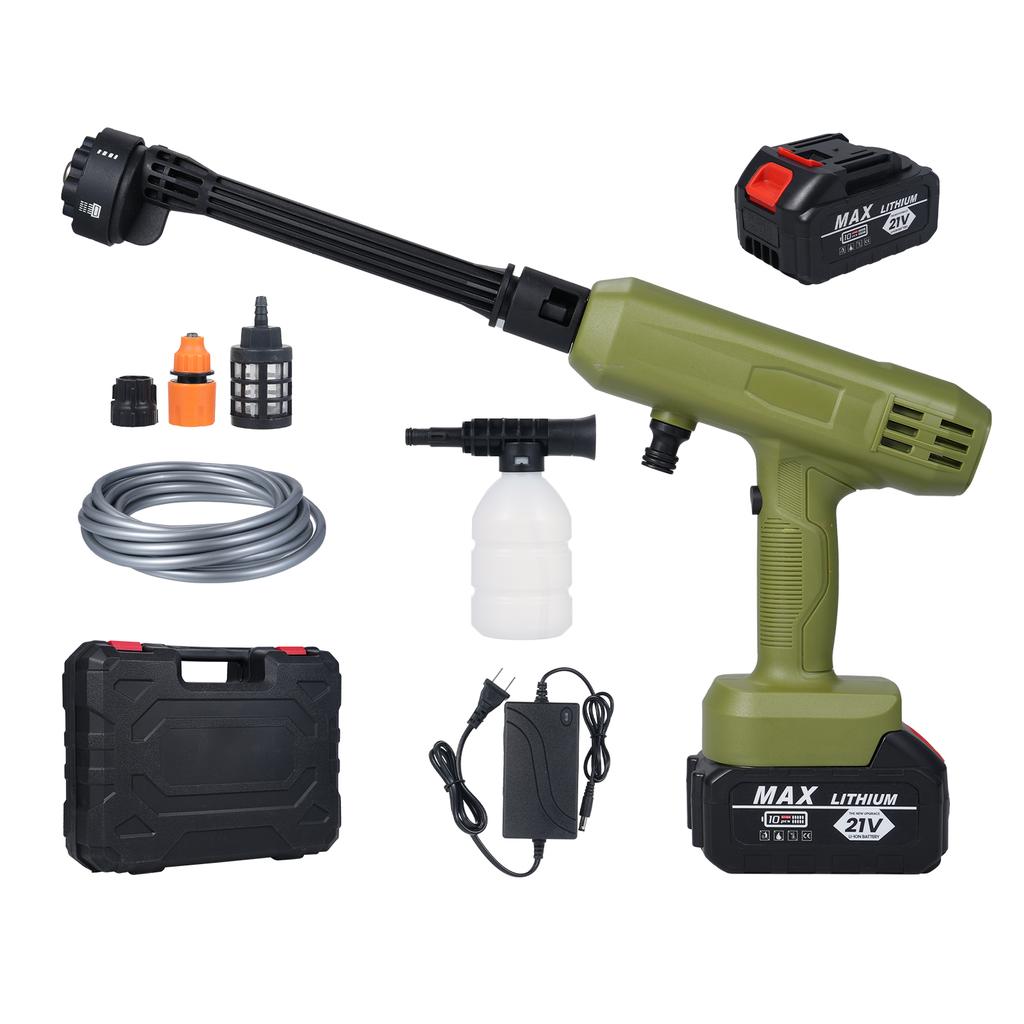 Electric Water Gun Cordless Pressure Washer 2pcs 21V 3000mAh Battery with 6-in-1 Nozzle for Cars,
