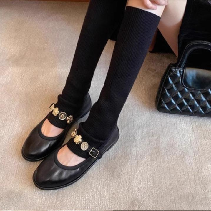 Sheepskin version~ Xiaoxiangfeng round head gold coin flat bottom Mary Jane shoes new fairy temperament shallow mouth ballet single shoes woman