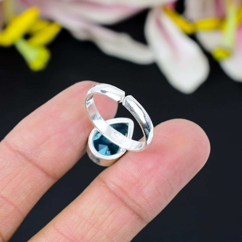Blue Topaz Gemstone Handmade 925 Sterling Silver Jewelry Ring Size 9.5 KG-348