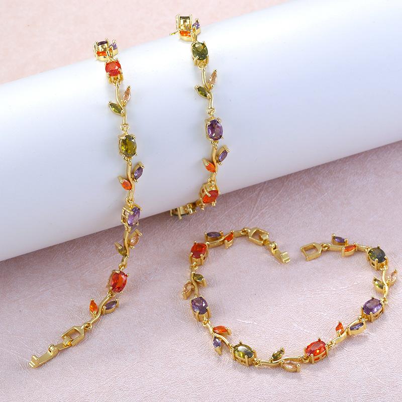 Light Luxury AAAAA Zircon Bracelet & Necklace Women's Exquisite Tulip Plant Design Jewelry Set