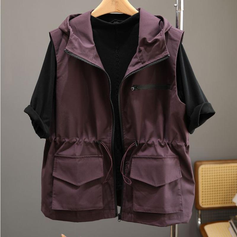 

Жилет для женщин Хлопковый Осенний Зимний Топ Зауженная Талия Кулиска Повседневный Крой Жилет Оверсайз Повседневный Жилет с Капюшоном XXXXL фиолетовый