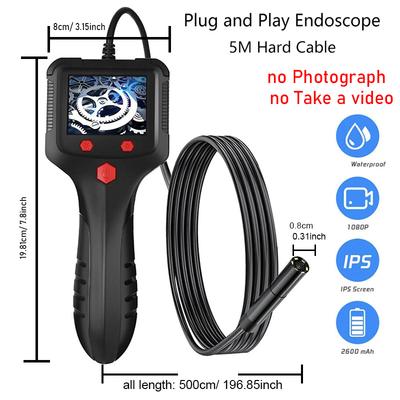 1080P HD Industrial Endoscope Camera with 2.4" IPS Screen, 8mm Single Lens IP68 Waterproof Borescope for Pipe, Sewer & Car