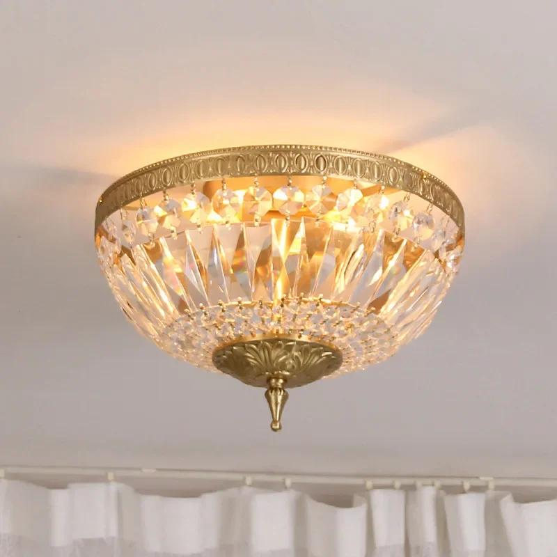 Light Luxury Atmosphere Full Copper Crystal Ceiling Lamp Living Room Bedroom Dining Cloakroom Warm Lamp