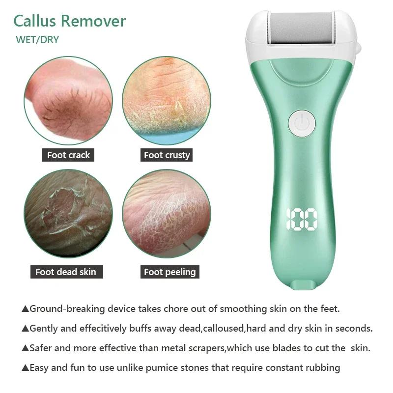 Electric Pedicure Foot File USB Rechargeable Power Display 3pcs Grinding Exfoliator Replacement Heads For Heel Callus Remover