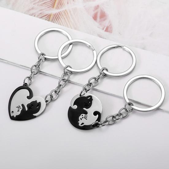 Keychain Heart Matching Cat Design Titanium Steel Keychain Pendant Bright Color Key Holder Bags Cars Wallets Accessories