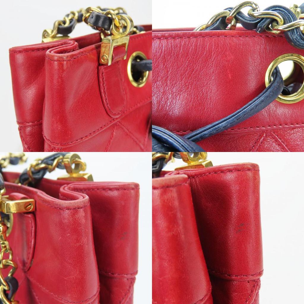 Used CHANEL Shoulder Bag Bicolole Chain lambskin Red Mini bag