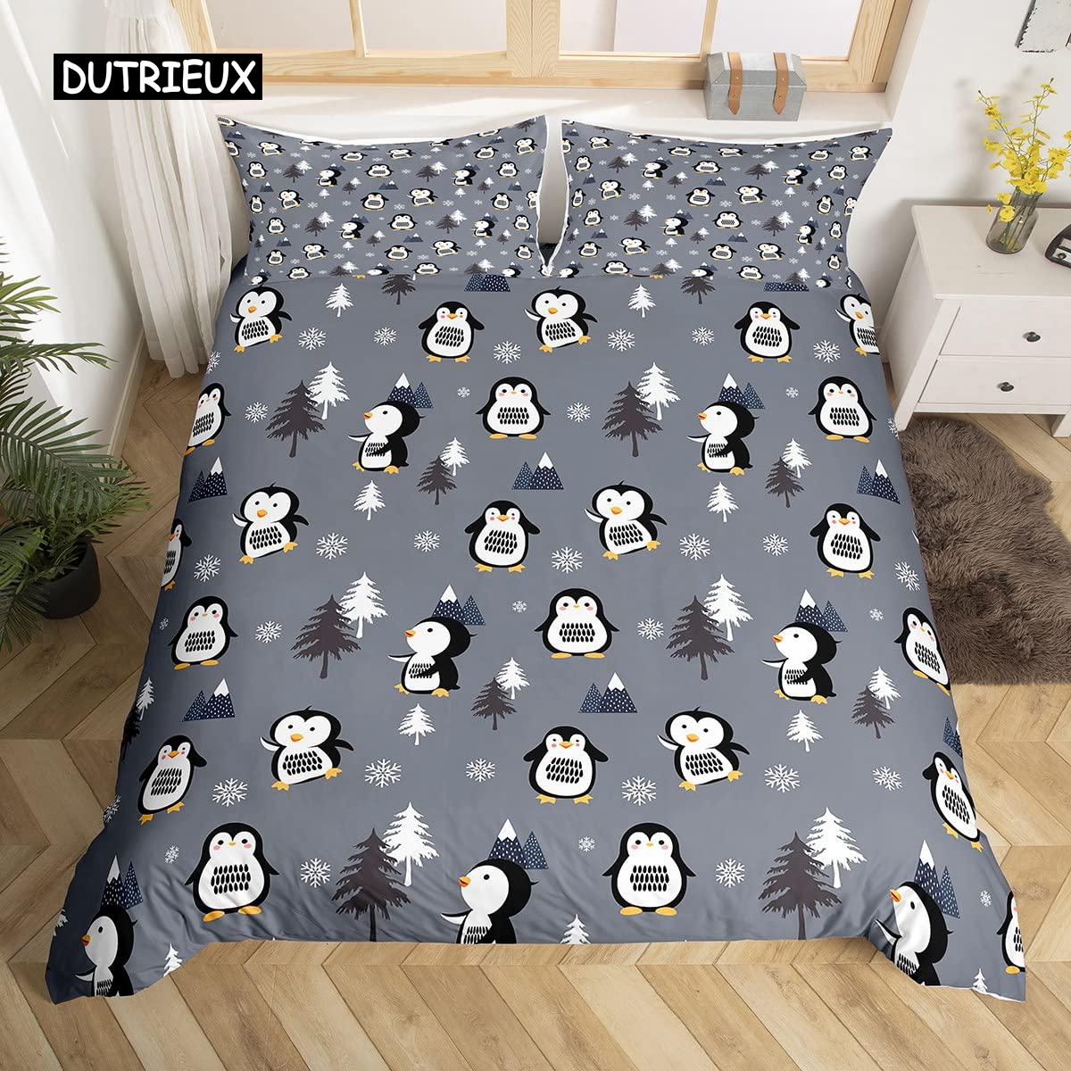 Pinguïn Dekbedovertrek Set Queen Size Schattig Dierenpatroon voor Kinderen Tieners Beddengoed Set Schattig Pinguïn Dierenpatroon Zacht Dekbedovertrek EU single(135x200cm)