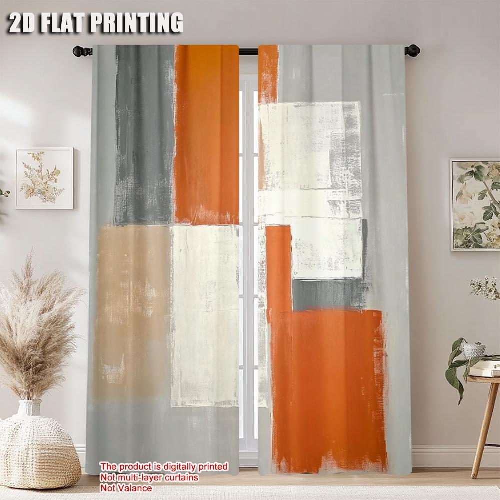 2Pcs Abstract Art Printed Window Curtains Rod Pocket Design For Easy Hanging Polyester Material Machine Washable Drapes For