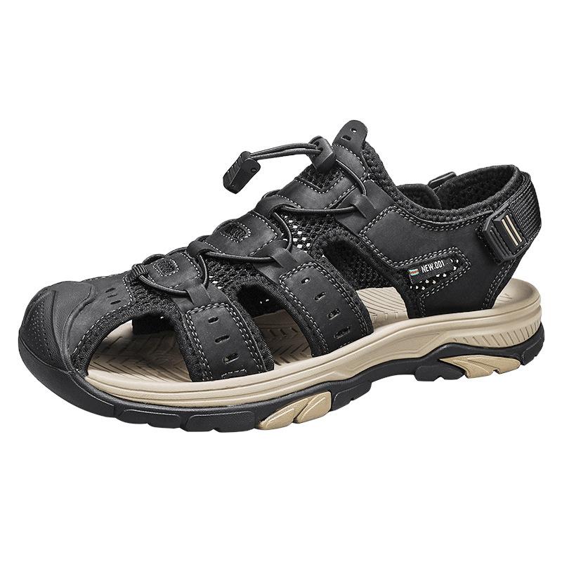 

Летние сандалии мужские кожаные сумка голова дышащая пляжная обувь спортивная и обувь для отдыха большой размер 38