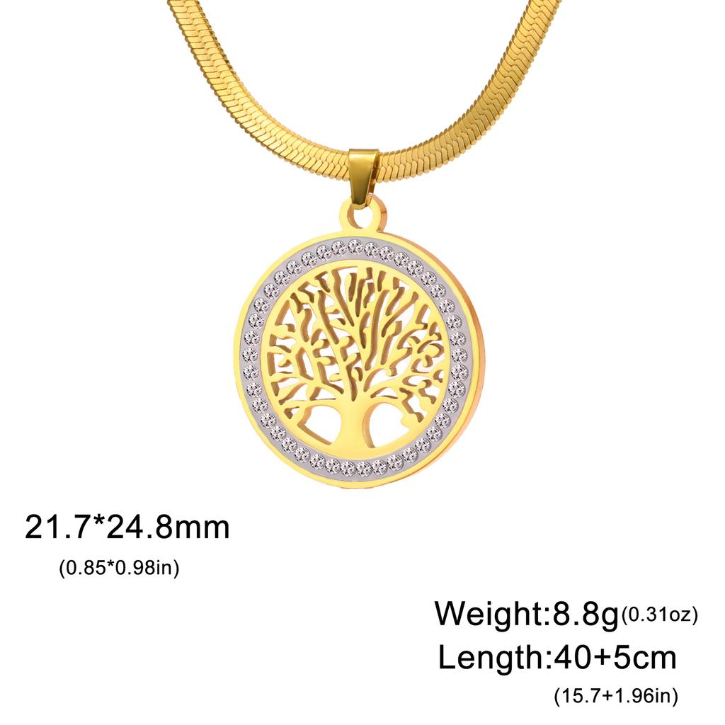 Lemegeton Zircon Tree of Life Necklace for Men Women Stainless Steel Jewelry Round Charm Lucky Accessories Party Family Gifts