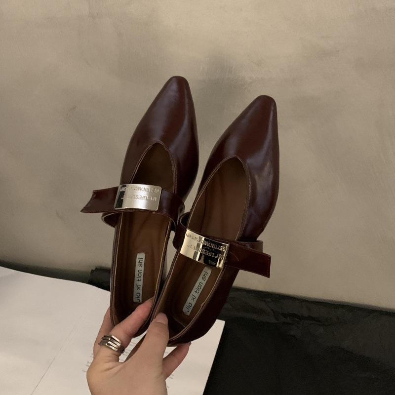 

Французские туфли на скрытой платформе, женская обувь 2025, новая весна и лето, туфли Мэри Джейн серебристого цвета с острым носком, на ремешке, с вечерним настроением 40 бордовый