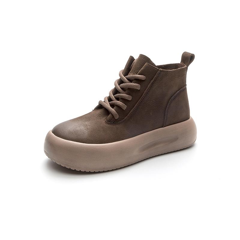 

Кожаные короткие сапоги, женские сапоги с толстой подошвой, сапоги из ревеня 40 коричневый