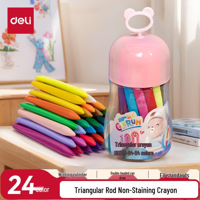 Deli Washable Triangular Crayons & Oil Pastels