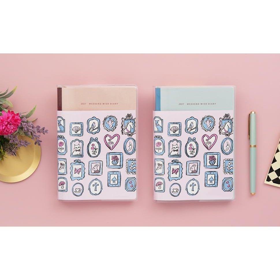 Weekend Wish Diary 2027 Foggy Pink Discover 21 Planner 12-Month Start 180-Degree Flat Open