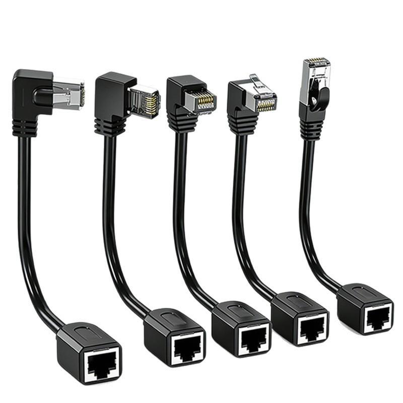 Right Angle CAT6 RJ45 Ethernet Extension Cable 1Pcs Male to Female Elbow for Narrow Space Network Port Extending