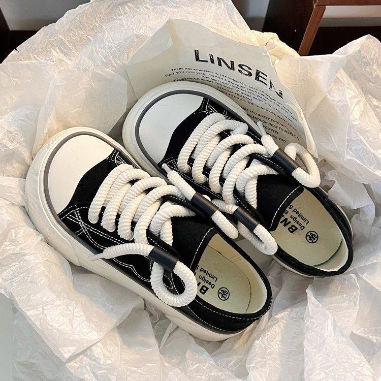 Two thick-soled canvas shoes 22 spring new niche original ugly cute mango head student half drag