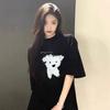 Black Cotton Cute Puppy Short-sleeved T-shirt Female Summer Student Loose Lazy Style Design Half-sleeved Top