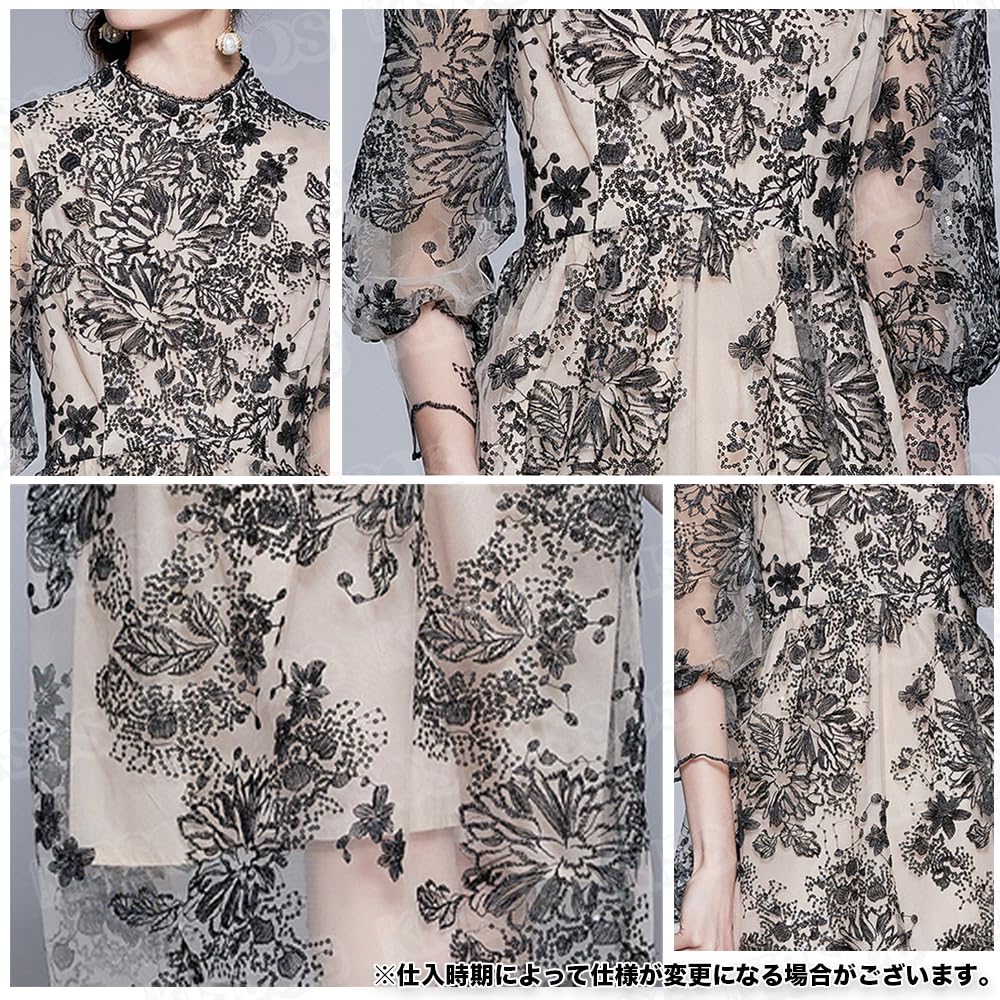 KISSOS Lace Embroidered Dress with Perfect for and Special Black Women's 3/4 Sleeves, Parties, Weddings, Occasions, (Size L)