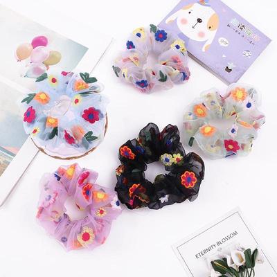 Korean Style Flower Embroidery Scrunchies - 2020 Cute Women's Hair Accessories