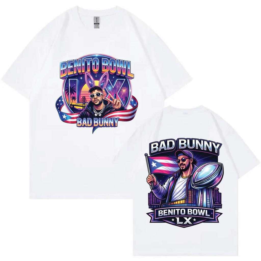 Rapper Bad Bunny Doppelseitiges Grafik-T-Shirt Herren Damen Mode Y2k Übergroßes T-Shirt Sommer Lässig Baumwolle Kurzarm-T-Shirts