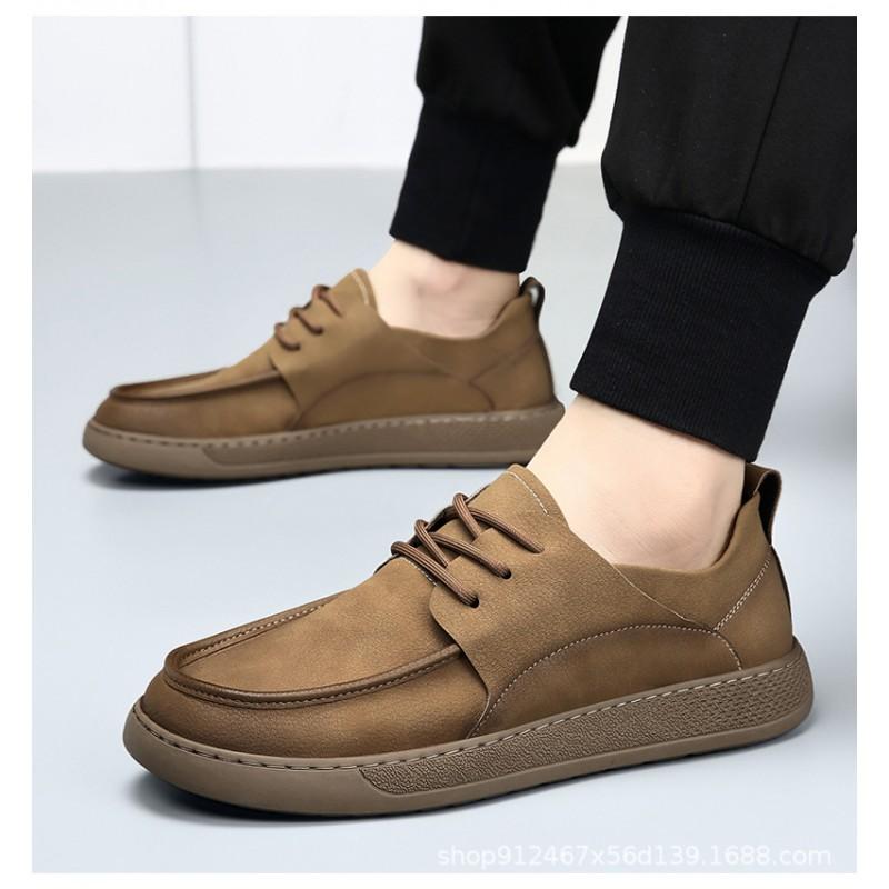 Mens Genuine Leather Casual Shoes Round Toe Low Heel Breathable Slip Resistant Fashion Dress